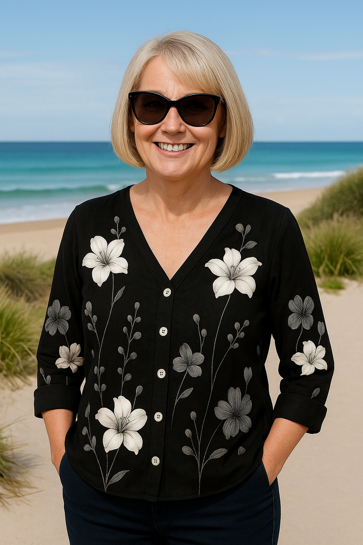 June | Effortless Floral Top in Cotton and Linen - Natural Grace