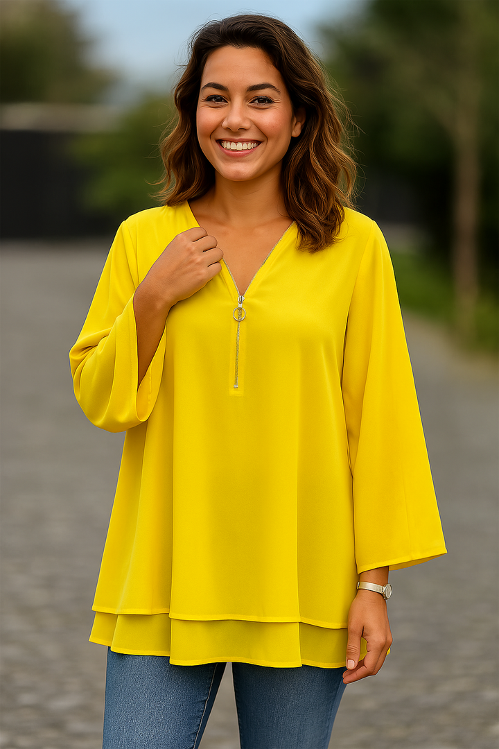 Sienna | Breezy Chiffon Zip-Up Blouse