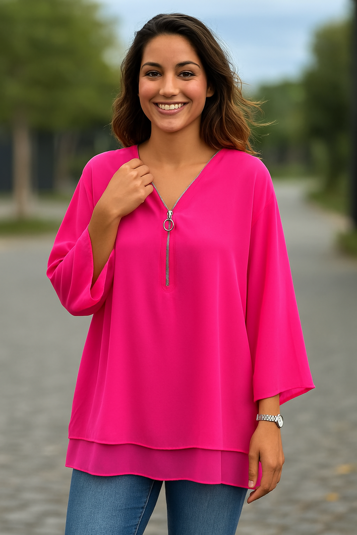 Sienna | Breezy Chiffon Zip-Up Blouse