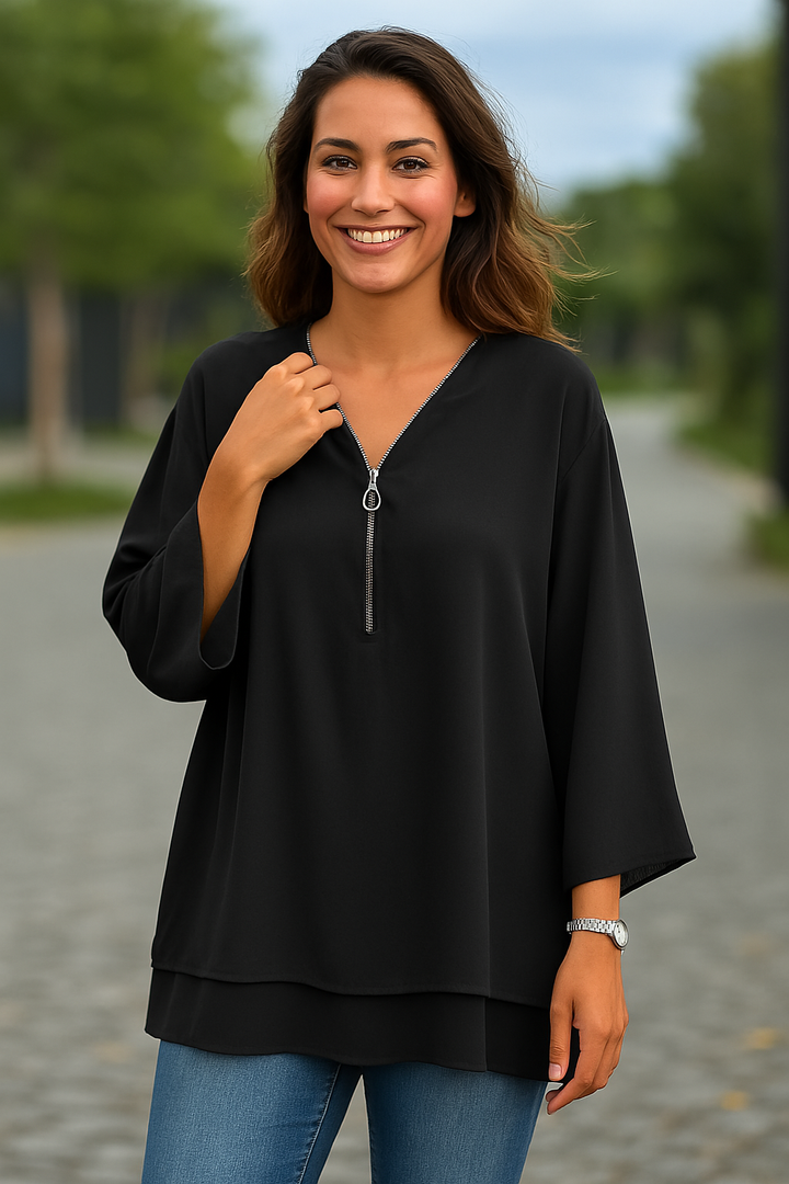 Sienna | Breezy Chiffon Zip-Up Blouse