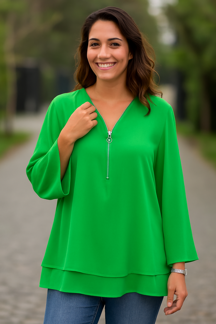 Sienna | Breezy Chiffon Zip-Up Blouse